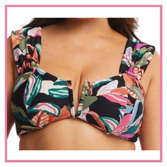 Time & Tru Size 3X Wide Strap V Wire Floral Bikini Top - Picture 7 of 13